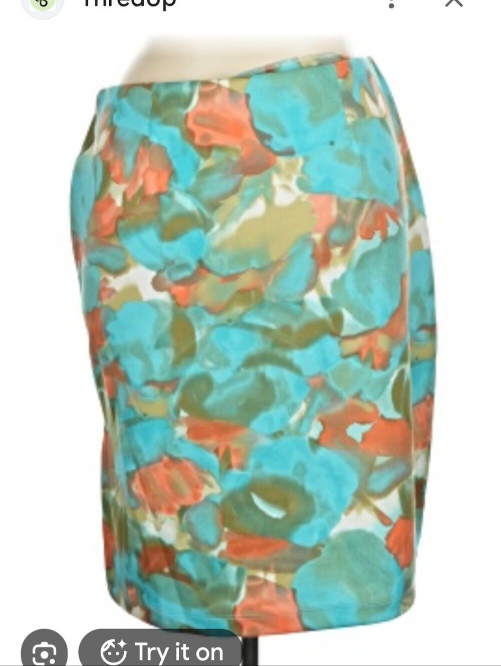 Watercolor Floral Pencil Skirt - Blue & Coral